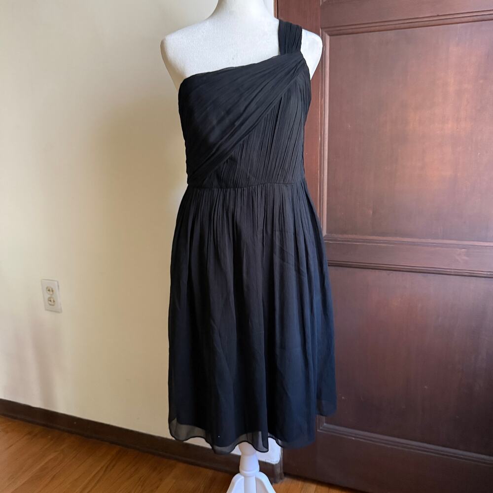 J.Crew | Black Crinkle Silk Chiffon One Shoulder Cocktail Little Black Dress 8